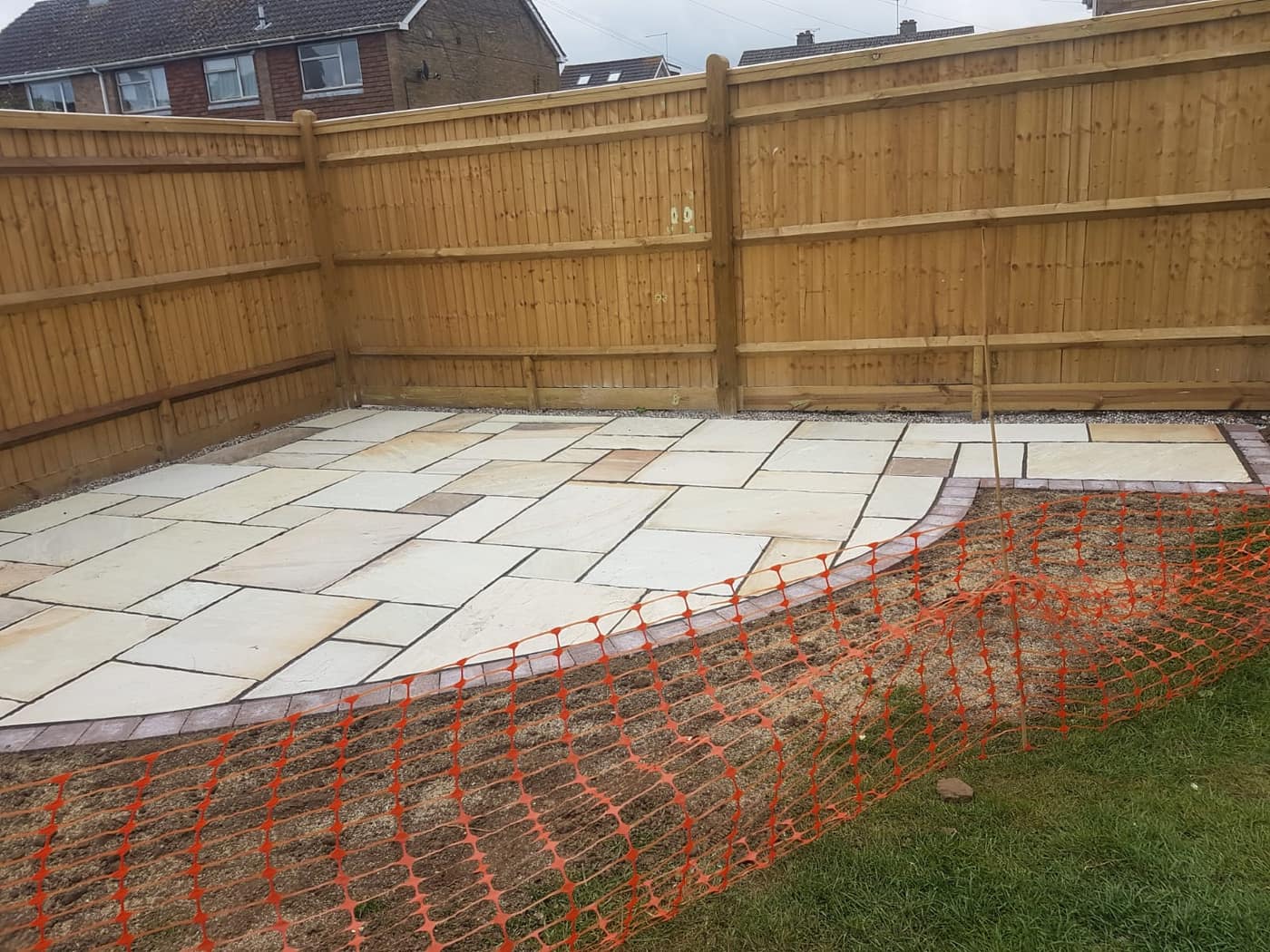 Sandstone patio laid by South East Groundworks